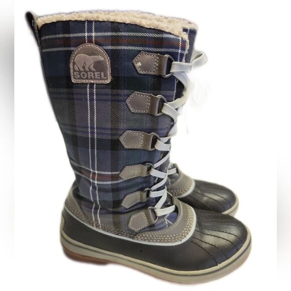 Sorel Tivoli Waterproof blue & brown plaid duck boots, size Wm's 6 - Picture 2 of 9